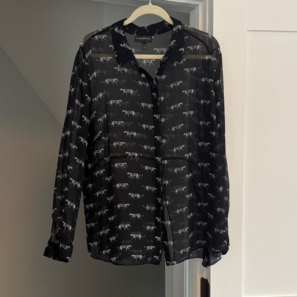 Black Sheer Shirt with Tigers